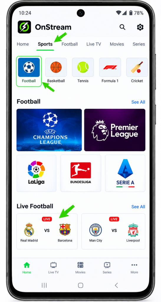 Watch Live Football Matches on OnStream APK 